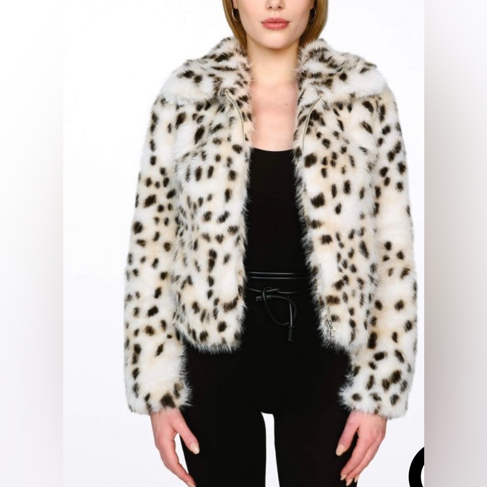 WELOVEFURS FAUX AFFAIRS LEOPARD PRINT FAUX FUR JACKET CROPPED SHORT MEDIUM M